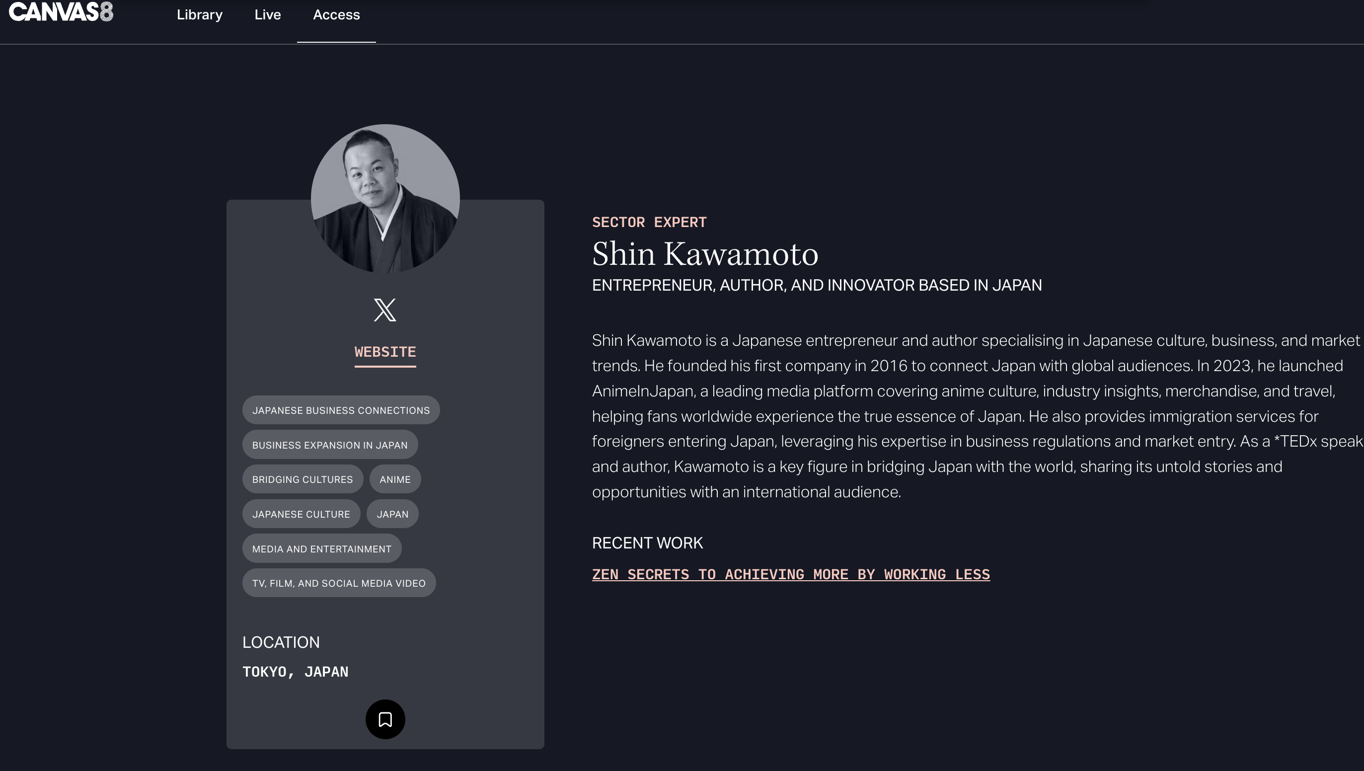 CANVAS8でのShin Kawamotoプロフィール